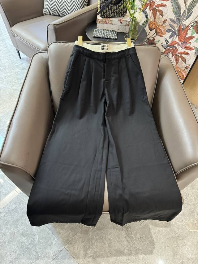Xc24025#新款裤子 Miumiu 西装料 阔腿长裤 灰色 黑色 Sml
